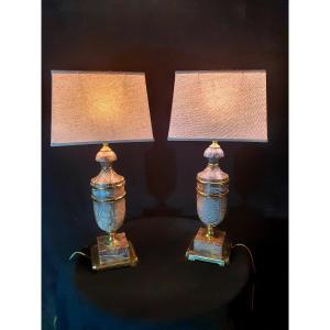 Pair Of Vintage Marble And Gilt Bronze Lamps.