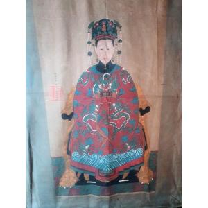 Portrait Of A Dignitary Woman From The Qing Dynasty.