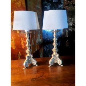Pair Of Louis XIV Style Torchiere Lamps, Bronze.