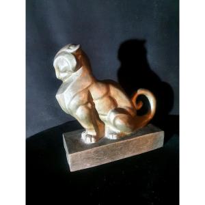 Art Deco Terracotta Sculpture, Cat, Thomas Cartier.