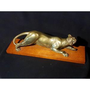 Art Deco Panther Gilt Bronze Sculpture.
