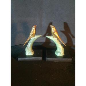Pair Of Art Deco Bookends, Birds In The Style Of Max Le Verrier. 