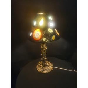 Vintage Brutalist Lamp With Agate Pieces. 