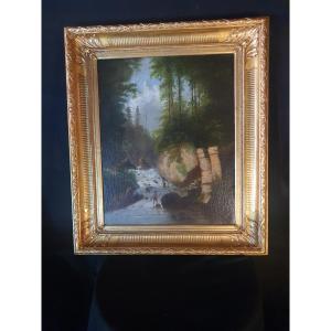 Ehrmann Mountain Landscape Painting. The Fishermen. 