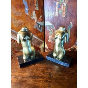 Pair Of Gilded Bronze Female Sculptures. 