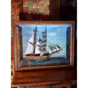 Large 19th Century Sailing Ship Diorama. 