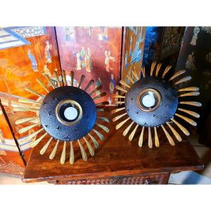 Pair Of Gilbert Poillerat-style Sun Lamps. 