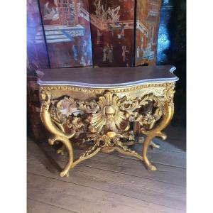 19th Century Console In Gilded Wood. 