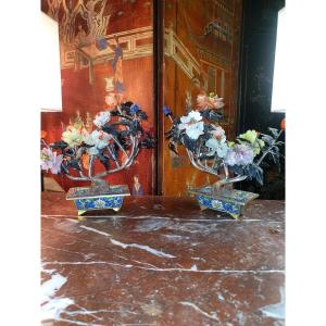 Pair Of Chinese Bonsai, Mounted Stones. 