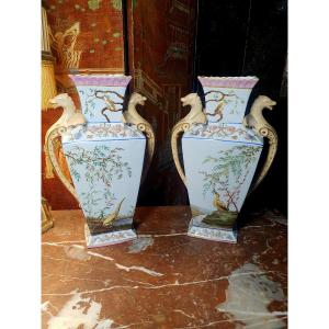 Pair Of Porcelain Vases In The Chinese Style 