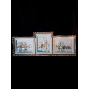 Painting By Gilbert Galland, Port Of Marseille.