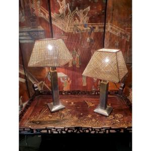 Pair Of Brutalist David Marshall Lamps.