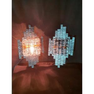 Pair Of Brutalist Wall Lights By Albano Poli.