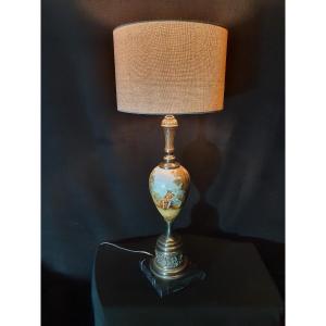 Large Porcelain And Bronze Lamp. 