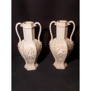 Pair Of Wedgwood Decorated Vases By Villeroy & Boch