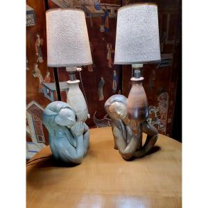 Pair Of Vintage Lamps With A Female Subject. 