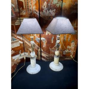 Pair Of Vintage Bronze Lamps. 
