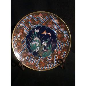 19th Century Cloisonné Bronze Plate, Japan. Butterflies.