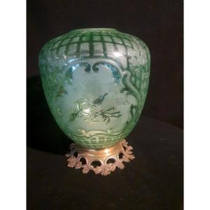 Vase Decorated In Chinese Green Uraline, Attributed To Baccarat. 