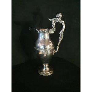 Large Neoclassical Bronze And Silver Ewer.