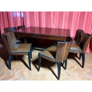 Art Deco Dining Room Set, Macassar, Ruhlmann Spirit, Arbus.