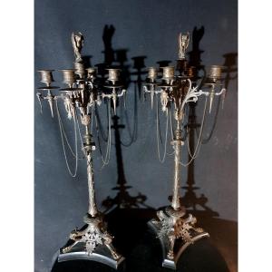 Pair Of Large Bronze Candelabra In The Barbedienne Style.