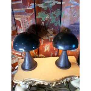 Vintage Bauhaus-style Metal Mushroom Lamps.