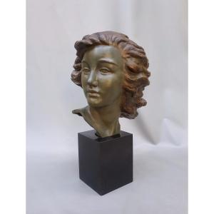 Young Female Art Deco Bust By Alexandre Kelety.