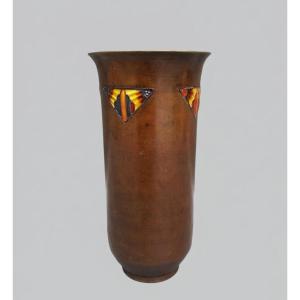 Art Deco Dinanderie Vase, Paul Mergier évolution Series.
