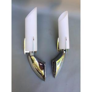 Pair Of 1970s Designer Wall Sconces, Italy.