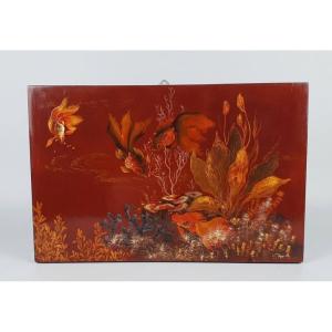 Aquarium Scene, Fish, Lacquered Panel From Vietnam, Indochina.