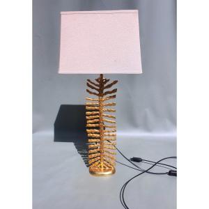 Golden Bronze Fern Lamp, In The Style Of Galerneau Casenove Fondica.