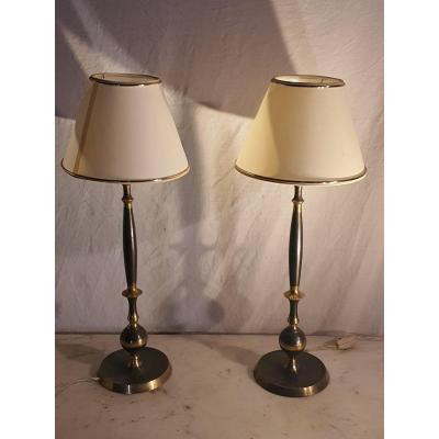 Pair Of Lamps, Gold And Grey Bronze