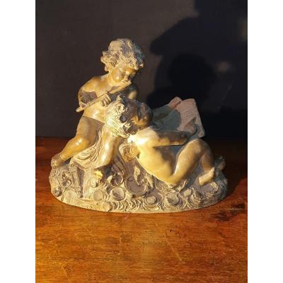 Sculpture Terracota By Fernand Cian,musicians Children 