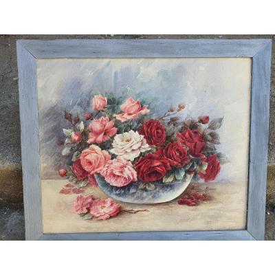 Flowers Painting, Watercolor Madeleine Renaud.