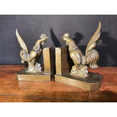 Pair Of Sculpture, Cocks,art Déco Style. 