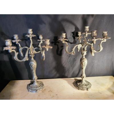 Pair Of Silver Bronze Candelabra
