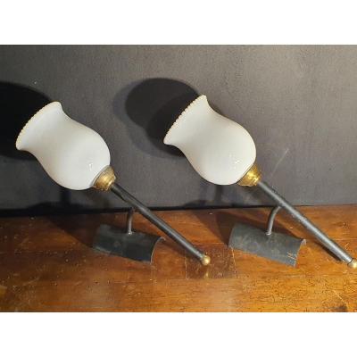 Pair Of Sconces Jacques Adnet, Arlus