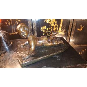 Child Sculpture, Cherub Bronze.