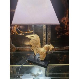 Gilt Bronze Rooster Lamp, Hollywood Regency Spirit, Charles.