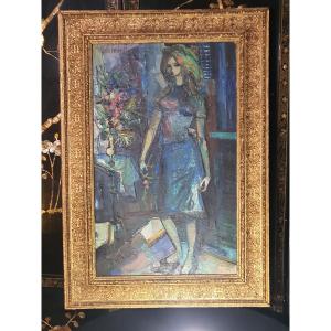 Painting Young Girl Nicolle Lombardet.