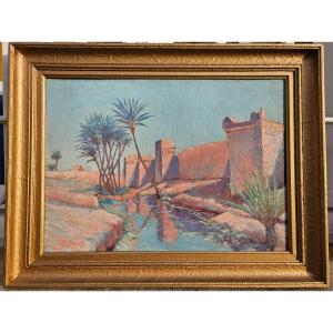 Orientalist Painting: View Of The Ramparts Of Marrakech.