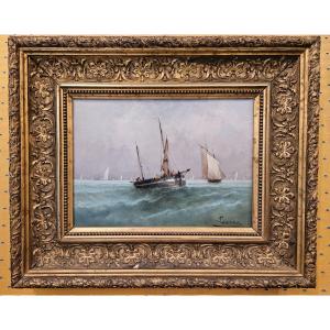 Marine Signed Lemerie. Oil On Canvas.