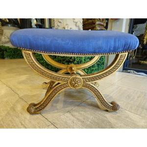 Louis XVI Style Giltwood X Stool. Napoleon III Period.