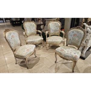Living Room In Lacquered And Gilded Wood From The Napoleon III Period.