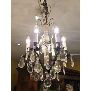 Small Chandelier With Crystal Drops. Height 55 Cm.