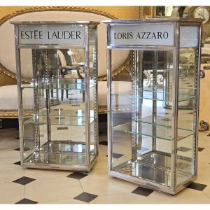 Pair Of Chromed Brass Wall Display Cabinet By Siegel. Art Deco Period.