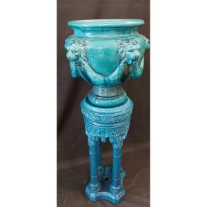 Massier Ceramic Column And Pot Cover From Vallauris .