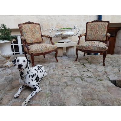 Pair Of Louis XV Style Armchairs End Of The 19th Century.