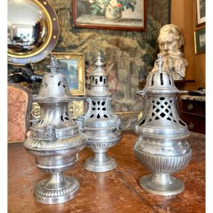 Three Old Censers In Silver Bronze